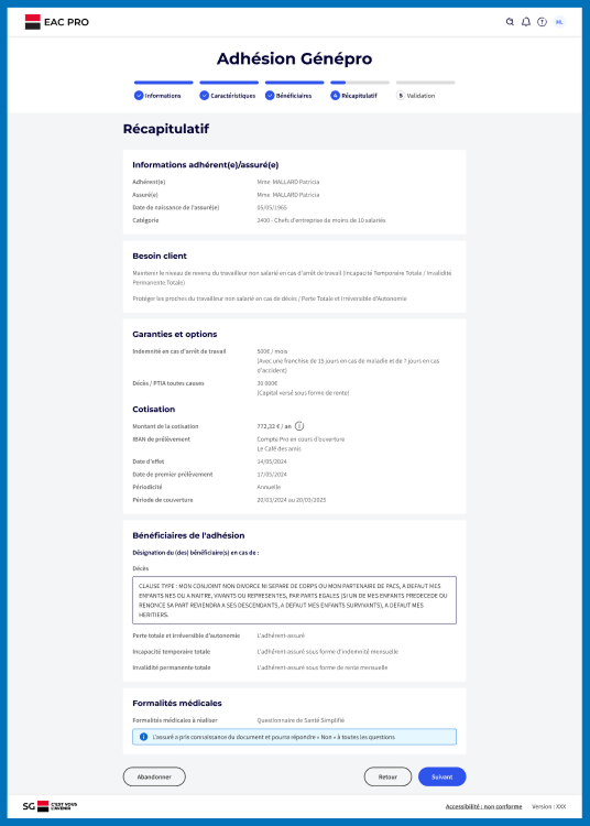 Récapitulatif avant validation